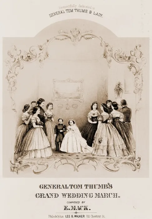 Framed Print : General Tom Thumb's grand wedding march, popular sheet music celebrating P.T. Barnum's tiny performer. 1863