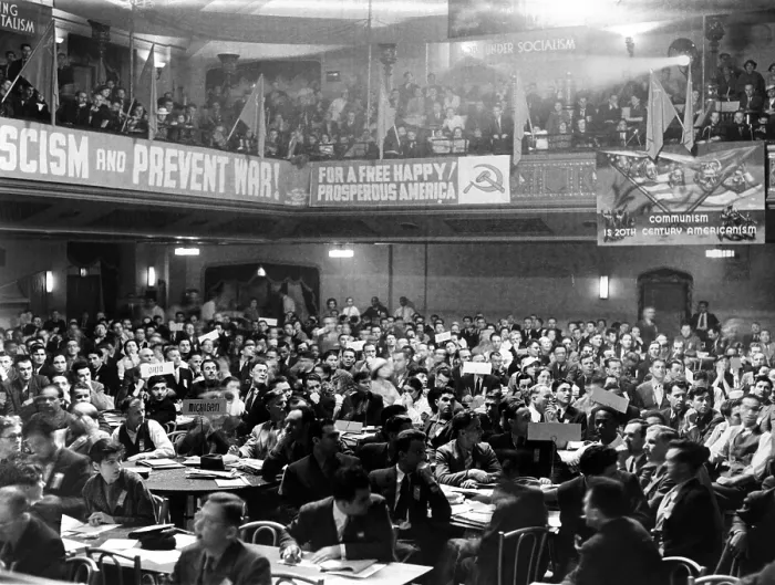 Framed Print : General view of the Communist National Convention at the Metropolitan Opera House. One banner reads, Communism is 20th Century Americanism'. June 24, 1936
