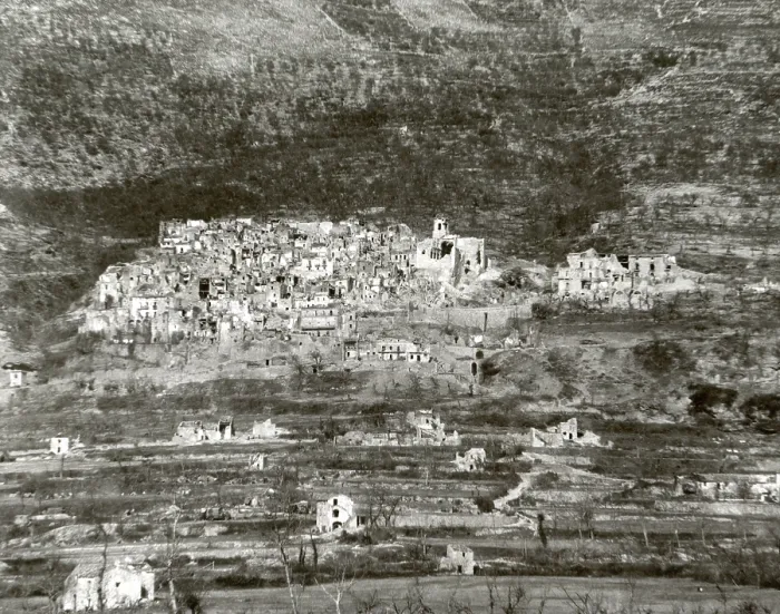 Framed Print : General view of San Pietro on Mt. Sammucro after the Battle of San Pietro in Dec. 1943. It was 100% destroyed. Italy, World War 2. (BSLOC_2014_10_36)