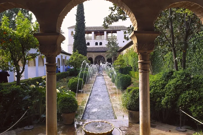 Framed Print : Generalife; Alhambra. SPAIN. ANDALUSIA. GRANADA. Granada. Generalife. Patio de la Acequia (The Court of the Main Canal) and one of the pavilions. Hispano-Moresque art Framed Print : Generalife; Alhambra. SPAIN. ANDALUSIA. GRANADA. Granada. Generalife. Patio de la Acequia (The Court of the Main Canal) and one of the pavilions. Hispano-Moresque art