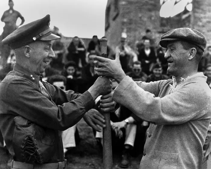 Framed Print : Generals Claire Chennault and Gilbert Cheves (left) open a softball game in China, 1945