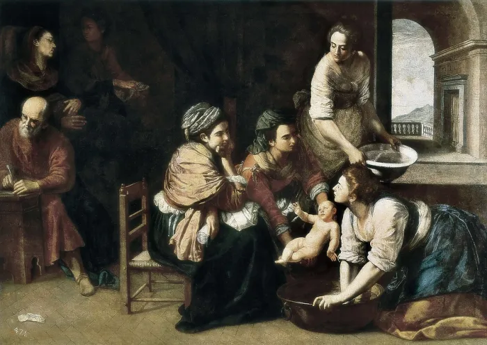 Framed Print : GENTILESCHI, Artemisia (1597-1651). Birth of St John the Baptist. ca. 1635. Baroque art. Oil on canvas. SPAIN. Madrid. Prado Museum. AISA / Everett Collection**US SALES ONLY**