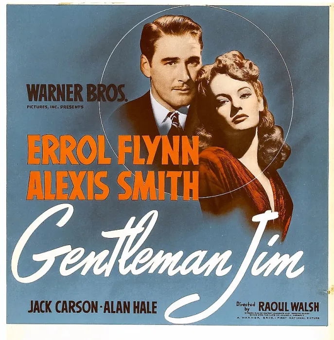 Framed Print : GENTLEMAN JIM, from left: Errol Flynn, Alexis Smith on window card, 1942