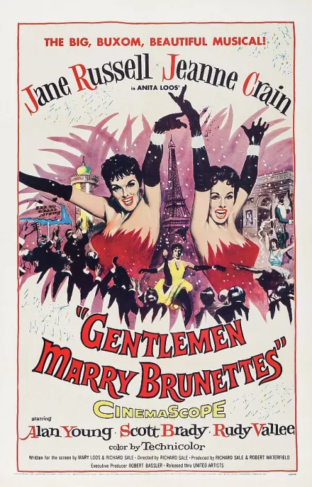 Framed Print : GENTLEMEN MARRY BRUNETTES, US poster, from left: Jane Russell, Jeanne Crain, 1955