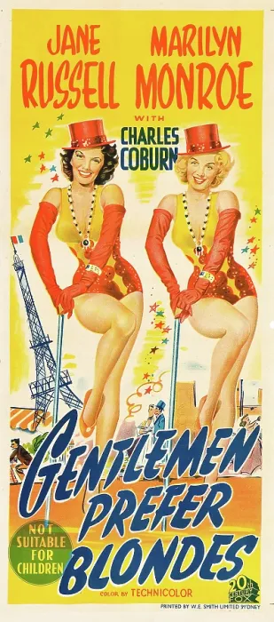 Framed Print : GENTLEMEN PREFER BLONDES, l-r: Jane Russell, Marilyn Monroe on Australian daybill poster art, 1953, TM and Copyright 20th Century Fox Film Corp