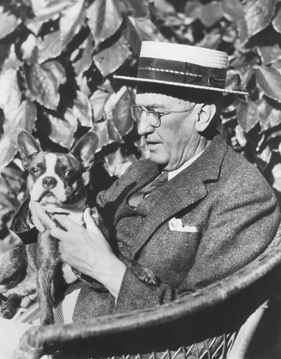 Framed Print : George Ade, famous Hoosier humorist, pets his dog Spry at his winter home in Miami, Florida. Dec. 9, 1932. (CSU_2015_9_1130)