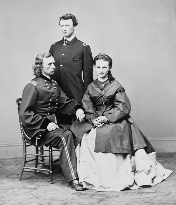 Framed Print : George Armstrong Custer, seated with his wife Elizabeth and his brother, Thomas W. Custer