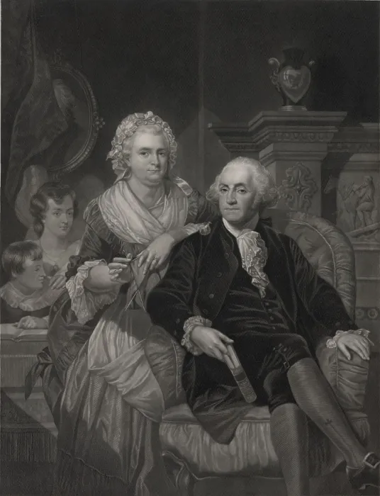 Framed Print : George and Martha Washington at home, with two children in the background