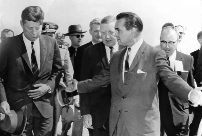 Framed Print : George Wallace stepping aside as President John Kennedy walks to the speakers platform at Muscle Shoals, Alabama Framed Print : George Wallace stepping aside as President John Kennedy walks to the speakers platform at Muscle Shoals, Alabama