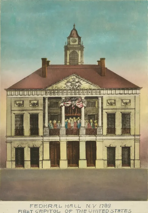 Framed Print : George Washington (1732-1799), took the oath of office on the balcony of Federal Hall, N.Y. 1789