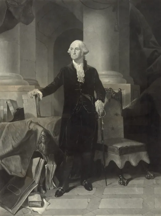 Framed Print : George Washington, mezzotint engraving after American historical painter, Peter Rothermel, 1852 c. (BSLOC_2019_4_183)