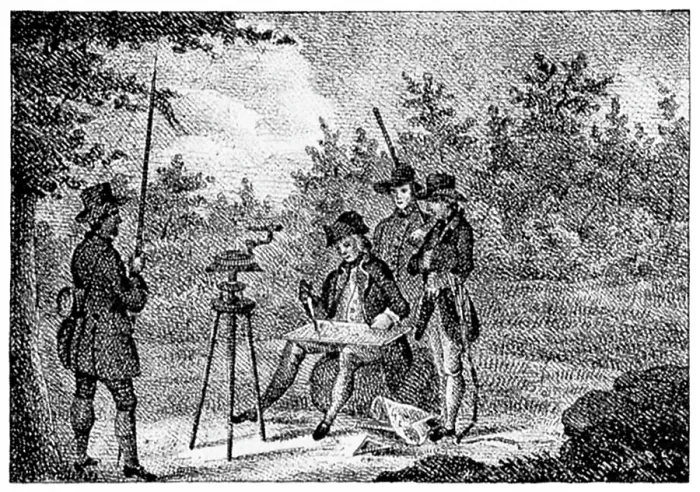 Framed Print : George Washington as a young surveyor. early 19th century engraving