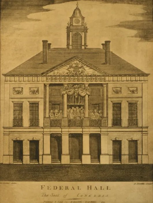Framed Print : George Washington's first inauguration, on April 30, 1789, at Federal Hall in New York City