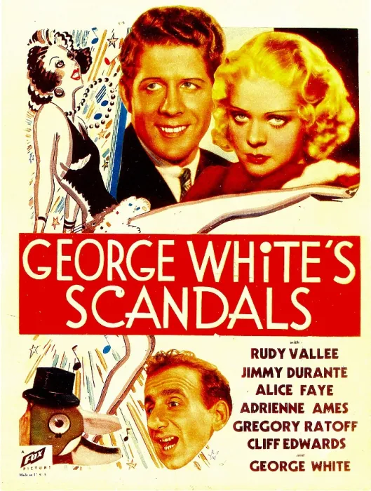 Framed Print : GEORGE WHITE'S SCANDALS, top from left: Rudy Vallee, Alice Faye, bottom: Jimmy Durante on midget window card, 1934 Framed Print : GEORGE WHITE'S SCANDALS, top from left: Rudy Vallee, Alice Faye, bottom: Jimmy Durante on midget window card, 1934