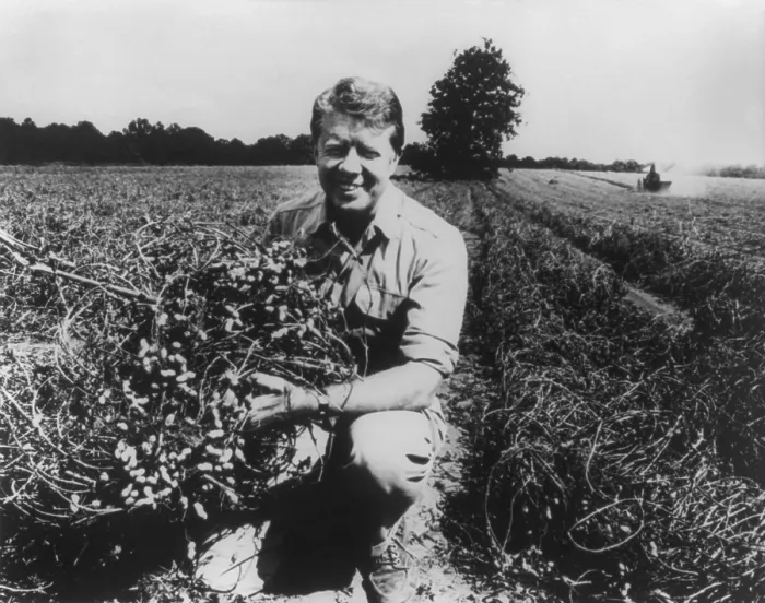 Framed Print : Former Georgia Governor and future President Jimmy Carter on his peanut farm in 1976. He inherited the farm from his father in 1953, and made it a successful prosperous business