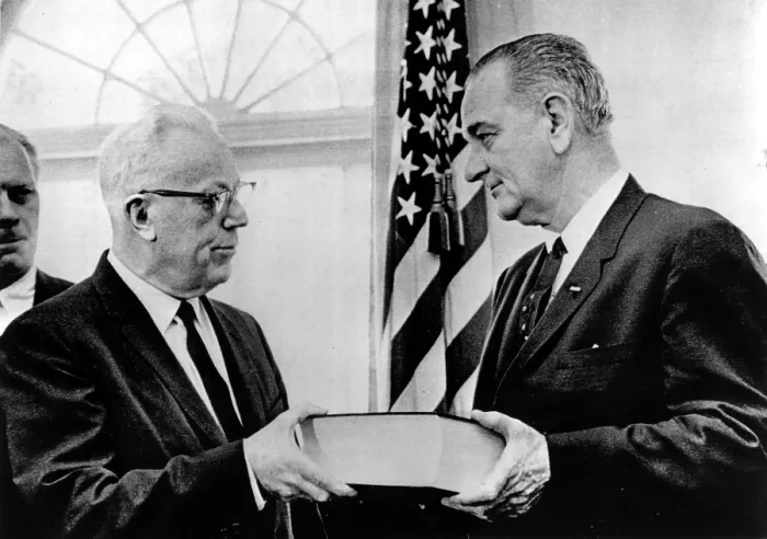 Framed Print : Gerald Ford (far left) looks on as Chief Justice Earl Warren presents President Lyndon Johnson with the final Warren Commission report on the assasination of President John F Framed Print : Gerald Ford (far left) looks on as Chief Justice Earl Warren presents President Lyndon Johnson with the final Warren Commission report on the assasination of President John F