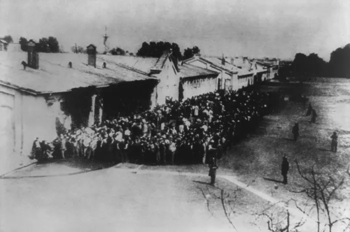 Framed Print : German atrocities in Poland, ca. 1939-1943. Round-up of Poles at a point from which they will be sent to execution during World War 2. (BSLOC_2013_11_36)