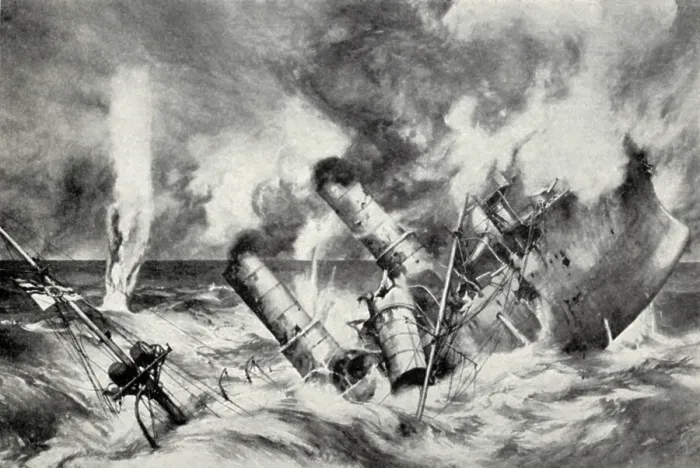 Framed Print : German cruiser sinking during the Battle of Jutland. May 31-June 1, 1916. (BSLOC_2012_4_90) Framed Print : German cruiser sinking during the Battle of Jutland. May 31-June 1, 1916. (BSLOC_2012_4_90)