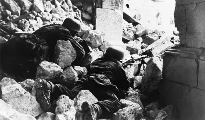 Framed Print : German paratroopers in a bombed out tower in the monastery of Montecassino, Italy. They held out until against Allied forces until May 18, 1944. World War 2. (BSLOC_2014_10_43) Framed Print : German paratroopers in a bombed out tower in the monastery of Montecassino, Italy. They held out until against Allied forces until May 18, 1944. World War 2. (BSLOC_2014_10_43)