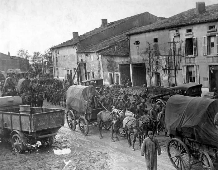 Framed Print : German prisoners taken by the Americans in the first day of the assault on the St. Mihiel salient. They are marching to prison pens at Ansauville, France. World War I. Sept