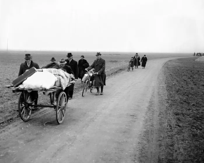 Framed Print : German refugees fleeing Cologne as the U.S. First Army moves toward the city