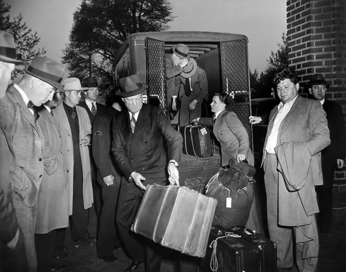 Framed Print : German sailors stranded in New York City since the outbreak of the war in Europe, were taken to Ellis Island. The German aliens were rounded up by U.S