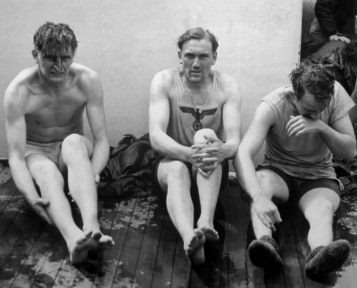 Framed Print : German U-boat seaman POW's after U.S. Coast Guard depth-charged their submarine. Early in World War 2, German submarines patrolled and sunk many ships off the U.S. East coast Framed Print : German U-boat seaman POW's after U.S. Coast Guard depth-charged their submarine. Early in World War 2, German submarines patrolled and sunk many ships off the U.S. East coast