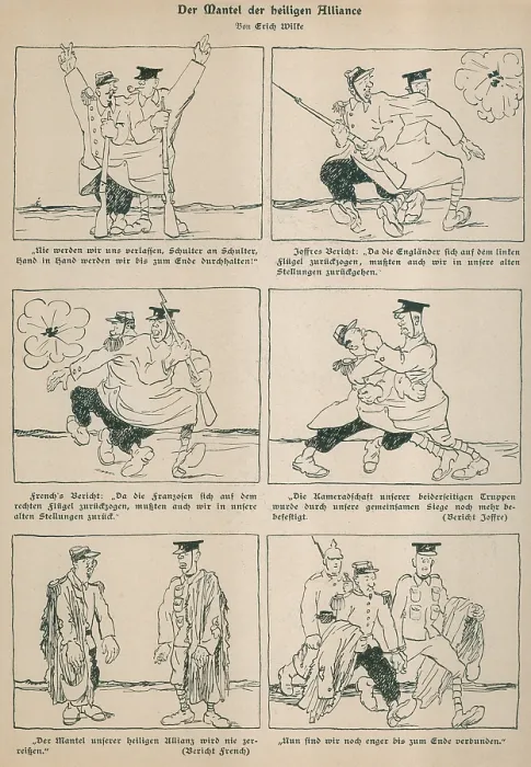 Framed Print : German WW1 cartoon ridiculing the The Coat of the Holy Alliance. 1915