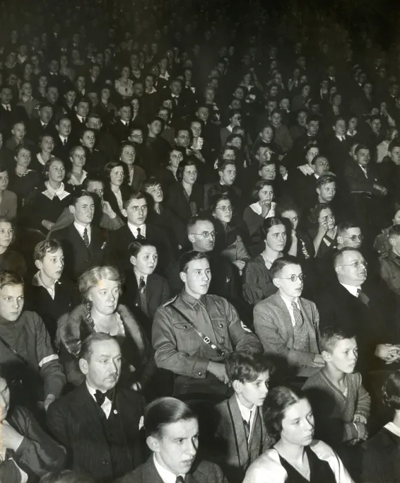 Framed Print : Germans attend the theater to view Nazi propaganda plays. The state managed theater was lead by Herr Herbert Maisch, a noted film director. Ca. 1937. (BSLOC_2013_11_30)