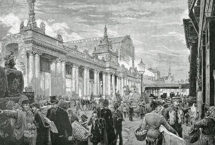 Framed Print : Germany (1892). Second Reich. Socialist demonstration in Market Square (25th February 1892). The police is watching over the attempts of assembly of workers. Engraving