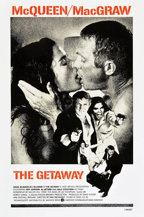 Framed Print : THE GETAWAY, top l-r: Ali MacGraw, Steve McQueen, center l-r: Steve McQueen, Ali MacGraw, bottom l-r: Ali MacGraw, Steve McQueen on US poster art, 1972