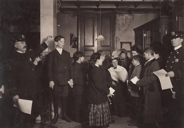 Framed Print : Getting working papers. New York City, photograph by Lewis Wickes Hine, February, 1908 Framed Print : Getting working papers. New York City, photograph by Lewis Wickes Hine, February, 1908