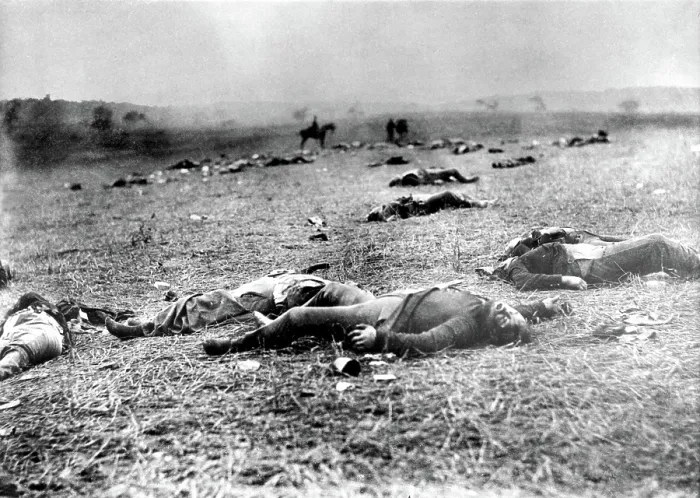 Framed Print : GETTYSBURG-Scene near the Rose Farm or Devil's Den on the Gettysburg battlefield, of dead Union Soldiers. Photograph was taken by Timothy O'Sullivan on July 5, 1863 Framed Print : GETTYSBURG-Scene near the Rose Farm or Devil's Den on the Gettysburg battlefield, of dead Union Soldiers. Photograph was taken by Timothy O'Sullivan on July 5, 1863
