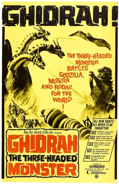 Framed Print : GHIDORAH, THE THREE-HEADED MONSTER, (aka SAN DAIKAIJU: CHIKYU SAIDAI NO KESSEN, aka GHIDRAH, THE THREE HEADED MONSTER), US poster art, 1964