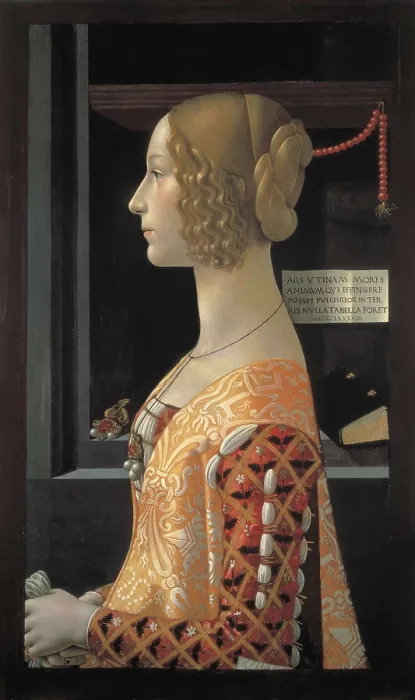Framed Print : GHIRLANDAIO, Domenico di Tommaso Bigordi, called (1449-1494). Portrait of Giovanna Tornabuoni. 1488. Considered the portrait of Giovanna degli Albizzi, wife of Lorenzo Tornabuoni