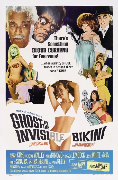 Framed Print : GHOST IN THE INVISIBLE BIKINI, top left: Boris Karloff, center: Nancy Sinatra, 1966 Framed Print : GHOST IN THE INVISIBLE BIKINI, top left: Boris Karloff, center: Nancy Sinatra, 1966