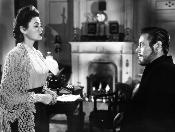 Framed Print : THE GHOST AND MRS. MUIR, Gene Tierney (wearing a costume designed by Oleg Cassini), Rex Harrison, 1947, TM & Copyright (c) 20th Century Fox Film Corp. All rights reserved