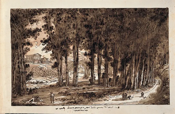 Framed Print : Giani Felice, View outside, Forl, 1813 - 1814, 19th Century, pen, watercolored brown ink, traces of pencil, Italy, Emilia Romagna, Bologna, National Gallery of Art
