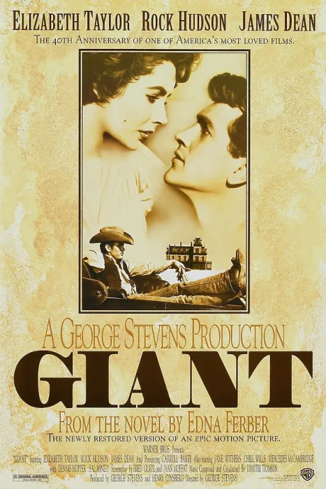 Framed Print : GIANT, US 1996 re-issue poster, from left: Elizabeth Taylor, James Dean (bottom), Rock Hudson, 1956