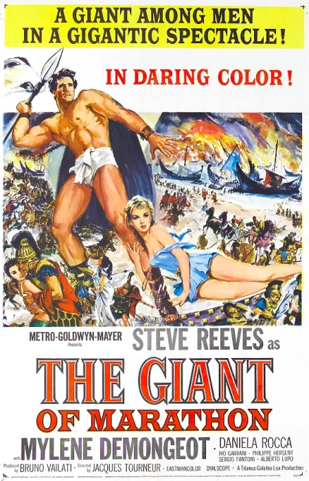 Framed Print : THE GIANT OF MARATHON, (aka, LA BATTAGLIA DI MARATONA), from left: Steve Reeves, Mylene Demongeot, 1959