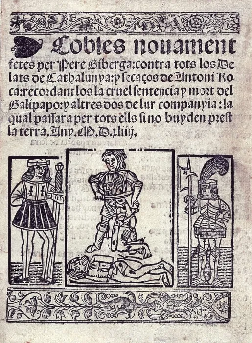 Framed Print : GIBERGA, Pere (16th century). 'Cobles novament fetes contra tots los delats de Cathalunya' (1544). Xylography. SPAIN. Barcelona