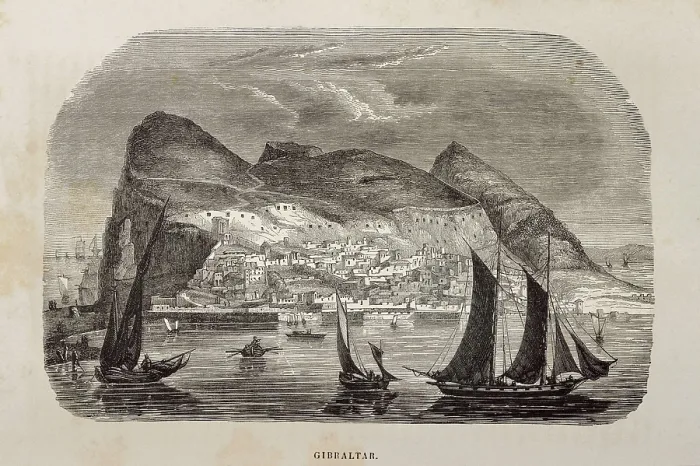 Framed Print : Gibraltar (1844). Rock, city and harbour. Etching. AISA / Everett Collection**US SALES ONLY**