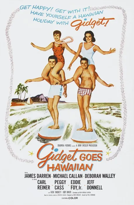 Framed Print : GIDGET GOES HAWAIIAN, US poster, clockwise from bottom left: James Darren, Deborah Walley, Vicki Trickett, Michael Callan, 1961