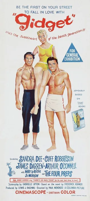 Framed Print : GIDGET, US poster art, from left: Cliff Robertson, Sandra Dee, James Darren, 1959