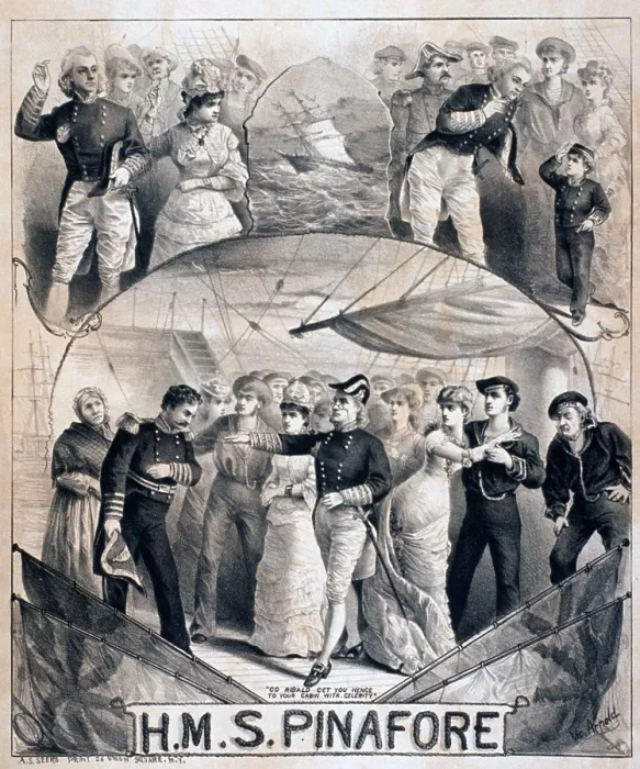 Framed Print : Gilbert & Sullivan's comic operetta, H.M.S. PINAFORE about a romance between the daughter of a ship's captain who loves a simple sailor, opened in London in 1878