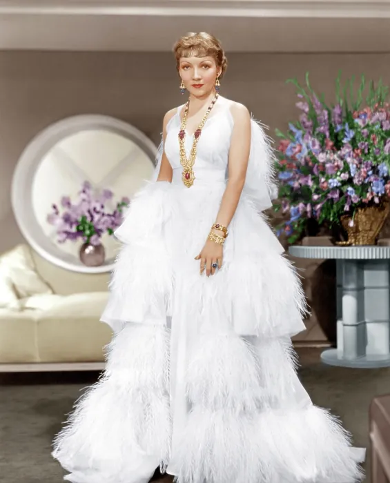 Framed Print : THE GILDED LILY, Claudette Colbert, in a gown by Travis Banton, 1935