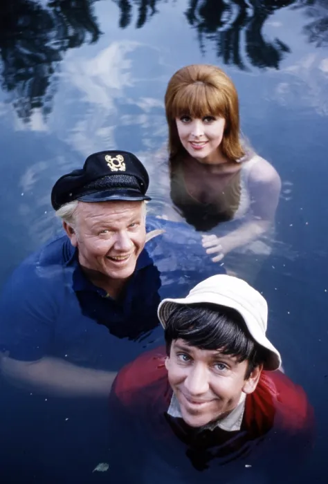 Framed Print : GILLIGAN'S ISLAND, clockwise from front, Bob Denver, Alan Hale, Jr. Tina Louise, 1964 (photo by Ron Thal)