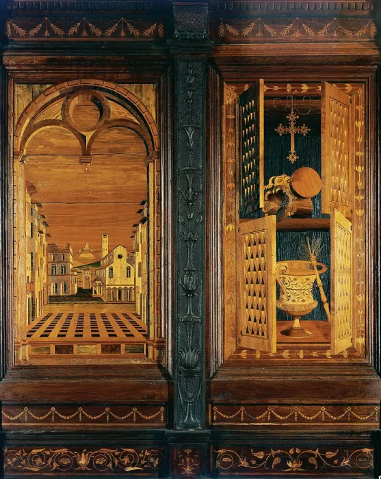 Framed Print : Giocondo da Verona Giovanni Fra, Inlaid of Monteoliveto Abbey choir, 16th Century, wooden tarsias, Italy, Tuscany, Chiusure, Siena, Monte Oliveto Maggiore Abbey Framed Print : Giocondo da Verona Giovanni Fra, Inlaid of Monteoliveto Abbey choir, 16th Century, wooden tarsias, Italy, Tuscany, Chiusure, Siena, Monte Oliveto Maggiore Abbey