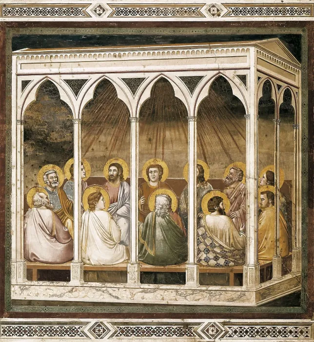 Framed Print : Giotto di Bondone (1267-1337). Scenes from the Life of Christ: Pentecost. 1304-1306. ITALY. Padua. Scrovegni Chapel. Scene n 39. Renaissance art. Trecento. Fresco