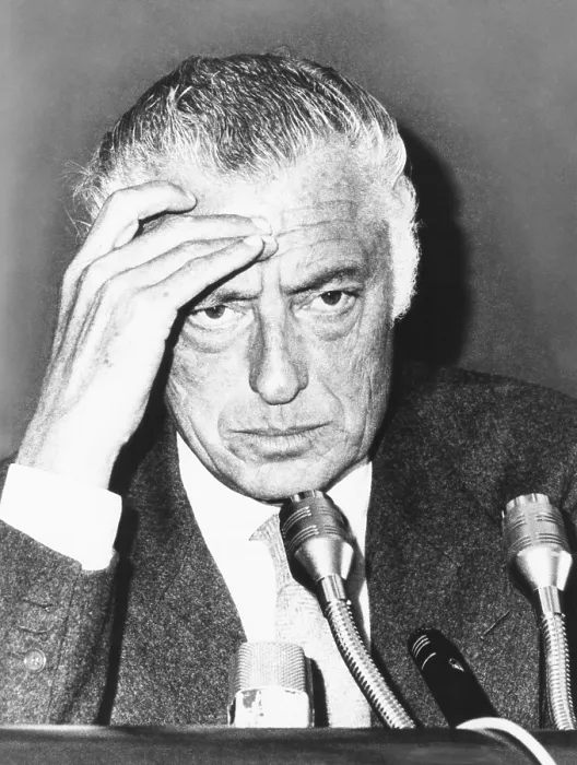 Framed Print : Giovanni Agnelli, President of the Fiat Auto Company, at a Rome press conference, Oct. 14, 1975
